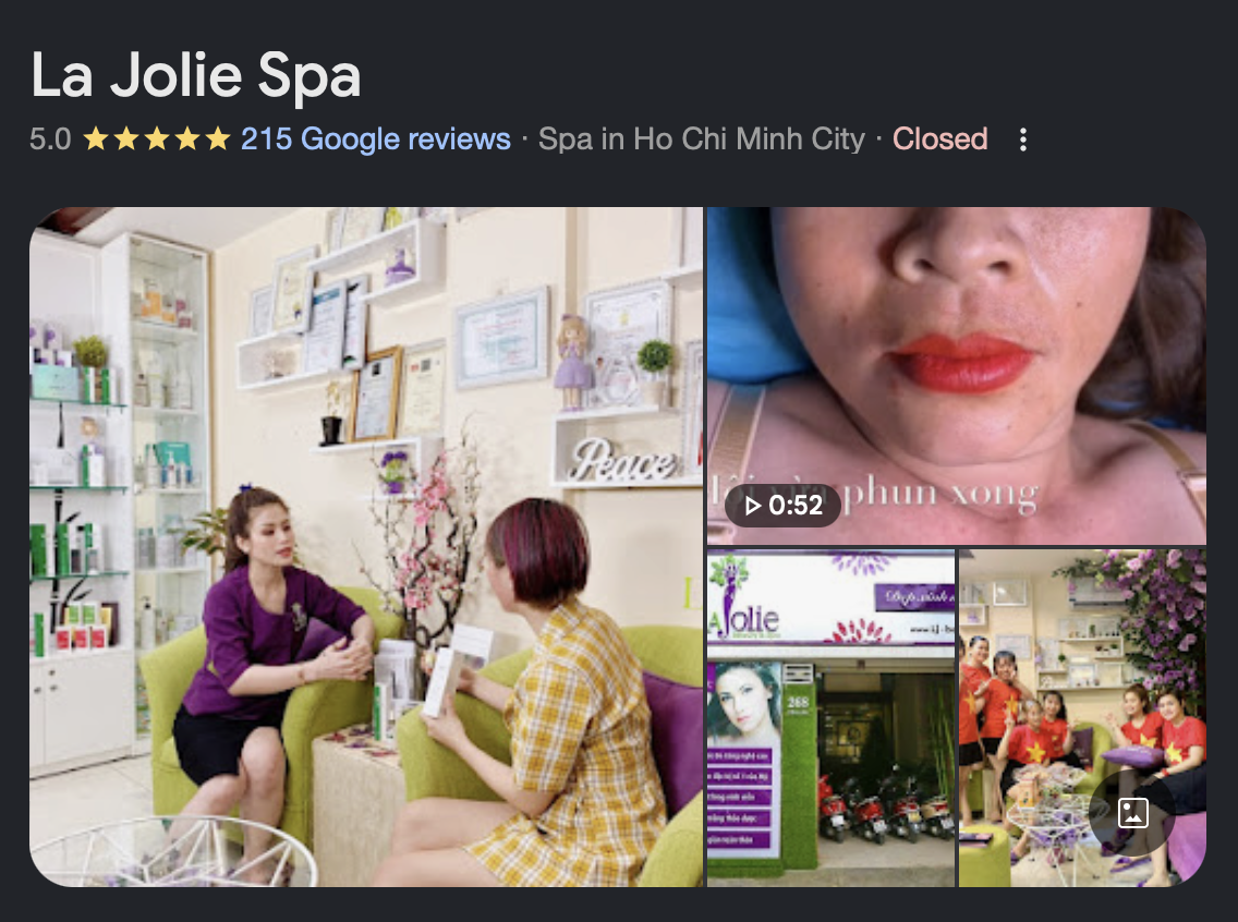 La Jolie Spa Google Maps ranking screenshot